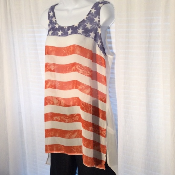 Forever 21 Sheer Flag Tank Top Sz M - Picture 2 of 9